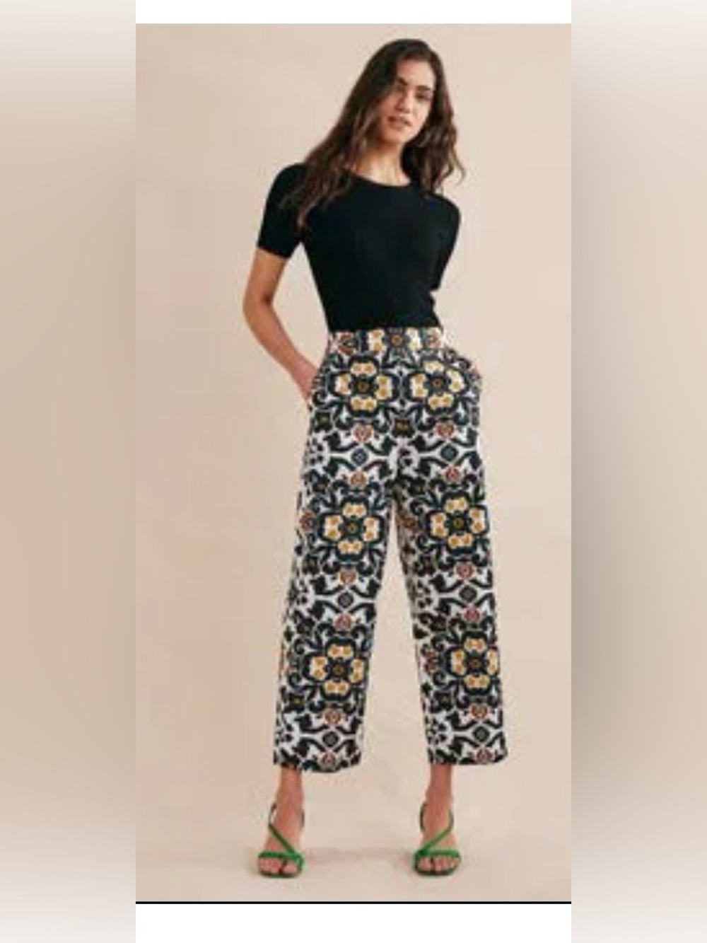 Boden Black/Cream/Yellow Printed Cropped Pants - Sz 2!!